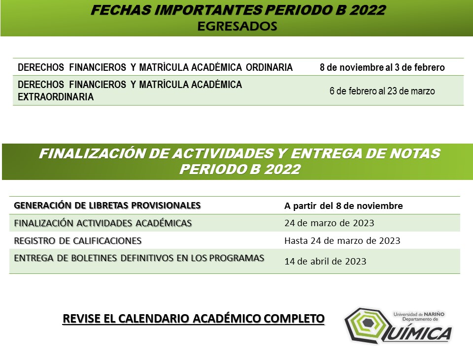 FECHAS IMPORTANTES B 2022-2
