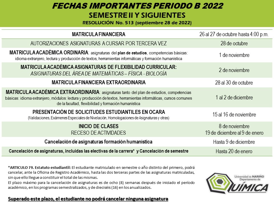 FECHAS IMPORTANTES B 2022